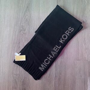 Michael Kors Black Scarf with Silver Crystal Logo detail NWT!